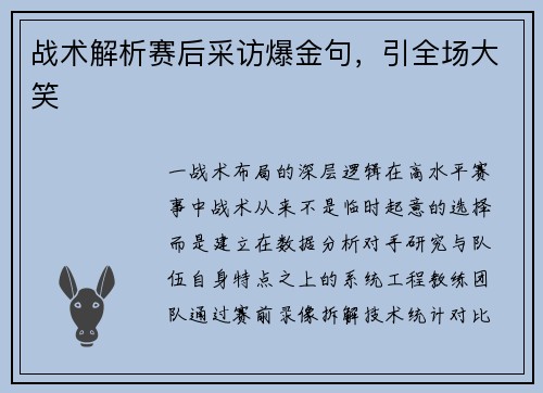 战术解析赛后采访爆金句，引全场大笑